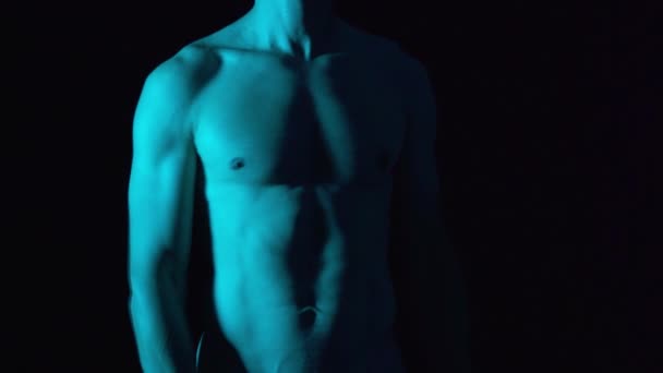 Distorted Naked Body Torso Athlete Strong Body Doing Very Slowly — Stock Video