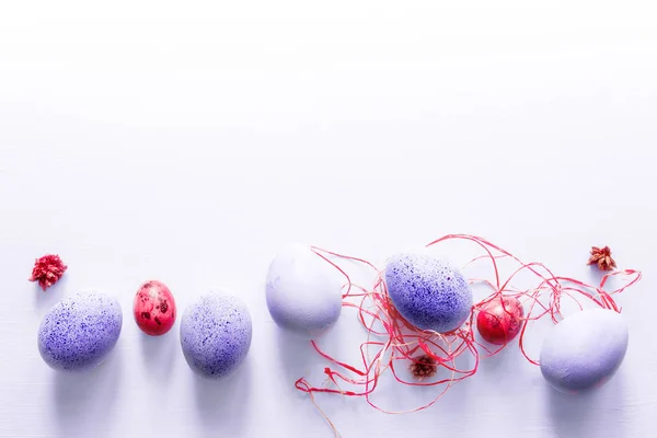 Easter Eggs Light Background Top View Copy Space — Stock Photo, Image