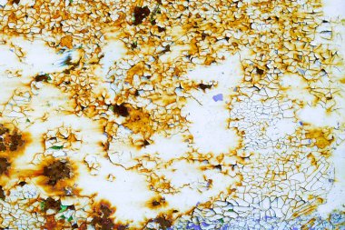 Çatlak boyalı eski paslı metal doku. Paslı çatlaklarla dolu Grunge arkaplanı.