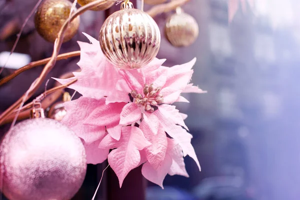 Decoración Decorativa Bolas Navidad Flores Decoración Año Nuevo Fondo Navidad — Foto de Stock