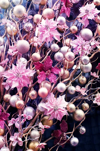 Décoration Décorative Boules Fleurs Noël Décor Rue Nouvel Fond Noël — Photo
