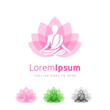 Yoga logo vektörü, Lotus çiçeğine meditasyon yapan bir adam..