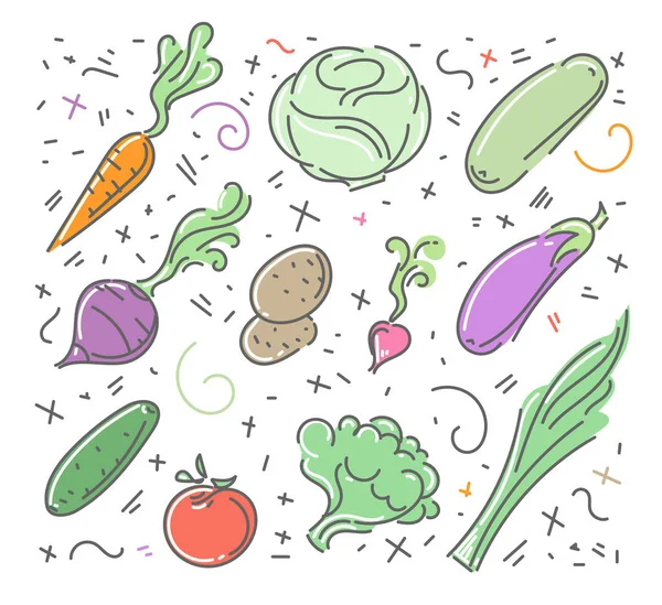 Conjunto de iconos de vegetales vectoriales en estilo plano. Ilustración vectorial . — Vector de stock