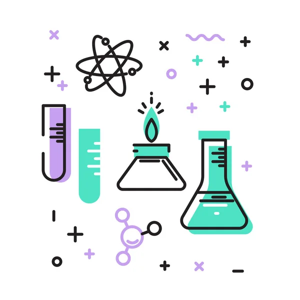 Set of vector icons on the theme of science. Vector illustration. — Stock Vector