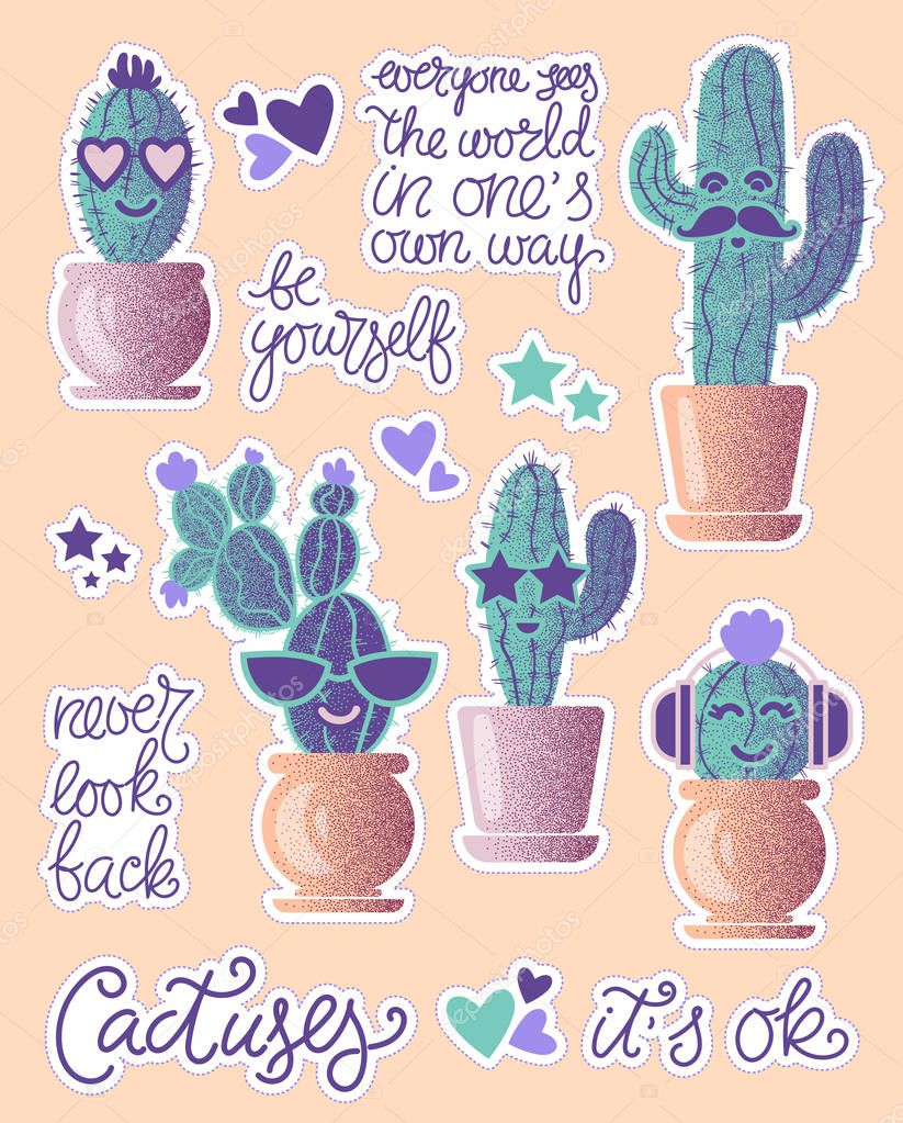 Funny cactuses in pots 