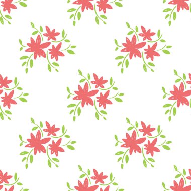 Çizilmiş basit güzel çiçekler. Vektör seamless modeli.