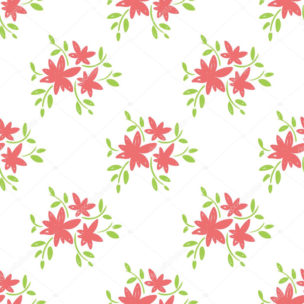Simple beautiful hand-drawn flowers. Vector seamless pattern.