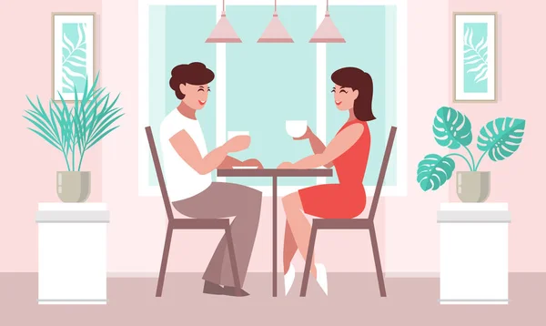 Amantes mujer y un hombre en una mesa en un café . — Archivo Imágenes Vectoriales