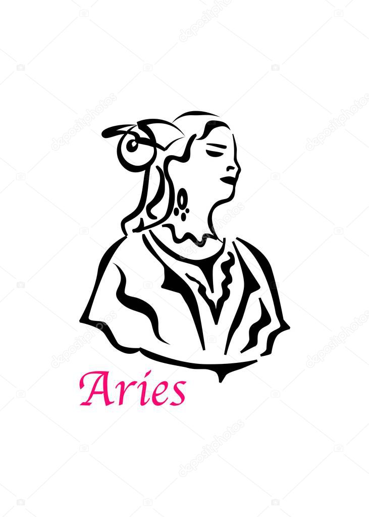 the illustration with the sign of zodiac - the aries.