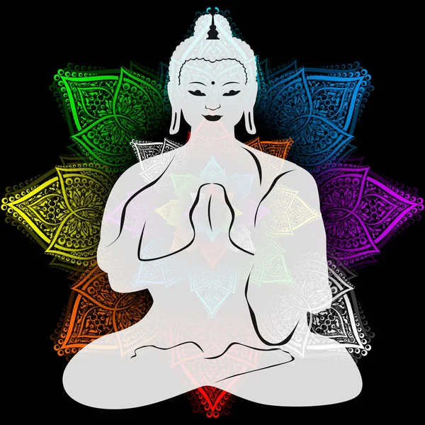 Ilustración Con Budha Sobre Tema Yoga Con Flor — Vector de stock