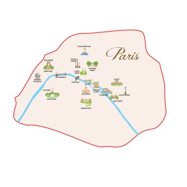 Paris manzaraları tema üzerinde düz bir tasarım tarzı çizimi.