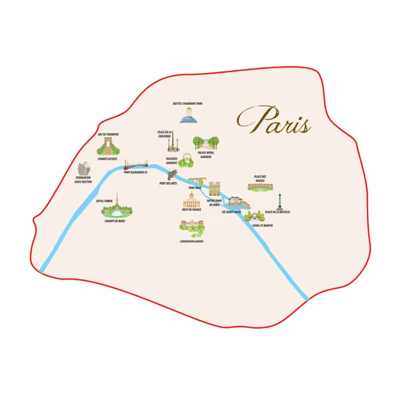 Paris Manzaraları Tema Üzerinde Düz Bir Tasarım Tarzı Çizimi — Stok Vektör