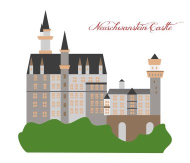 neuschwanstein Şatosu tema üzerinde düz bir tasarım tarzı çizimi.