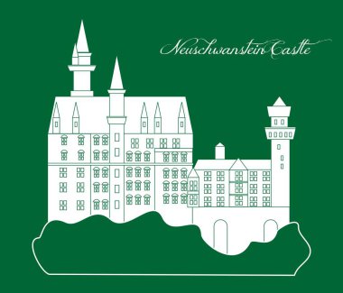 neuschwanstein Şatosu tema üzerinde düz bir tasarım tarzı çizimi.