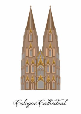 Köln Katedrali tema üzerinde düz bir tasarım tarzı çizimi.