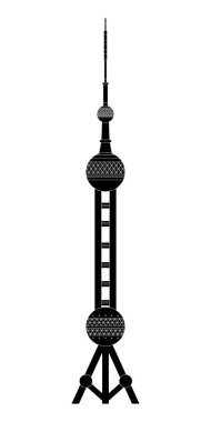 Oriental Pearl Tower tema üzerinde düz bir tasarım tarzı çizimi.