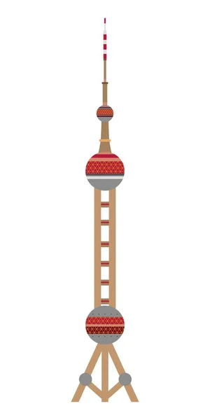 Oriental Pearl Tower tema üzerinde düz bir tasarım tarzı çizimi.
