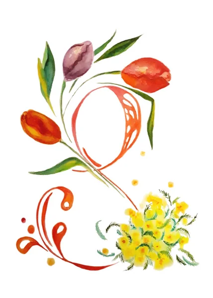 Akvarell Illustration Med Blommor Temat Kvinnodagen — Stock vektor