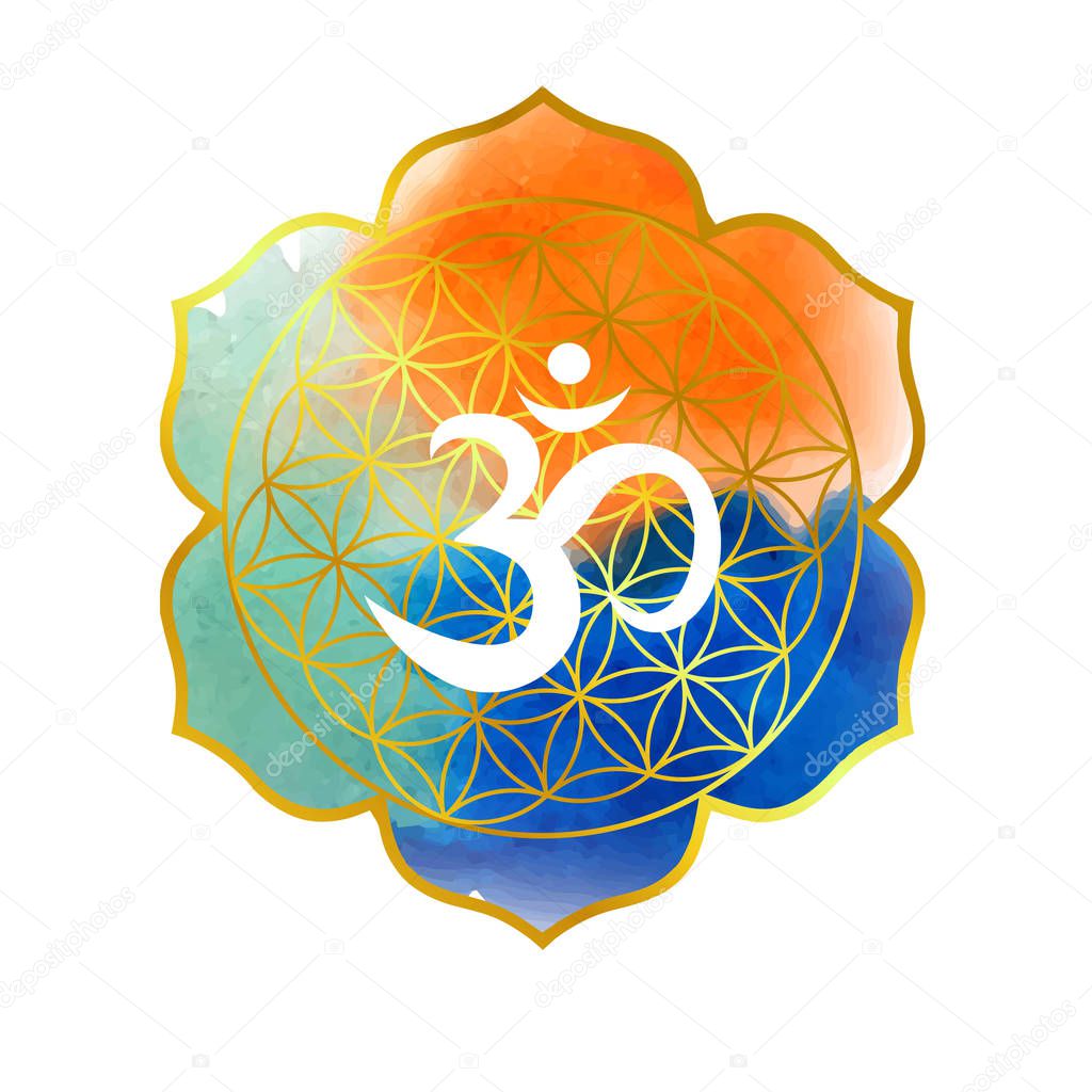 illustration with mandala on a yoga theme with aum.
