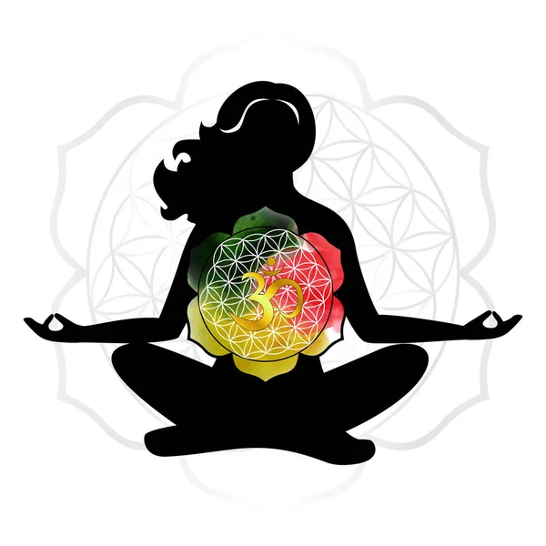 Ilustración Sobre Tema Del Yoga Con Mandala Chica — Vector de stock