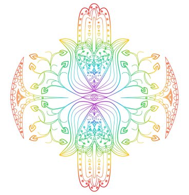 İllüstrasyon - mandala sevgi ve dostluk konulu gökkuşağı renginde.