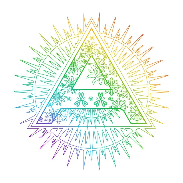 Ilustrasi Mandala Dalam Warna Pelangi Pada Tema Matahari Dan Huruf - Stok Vektor