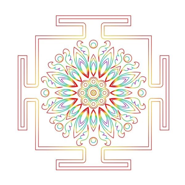 曼陀罗在彩虹的颜色上的花的主题 — 图库矢量图片