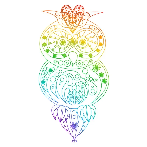 Ilustración Mandala Color Del Arco Iris Sobre Tema Del Búho — Archivo Imágenes Vectoriales