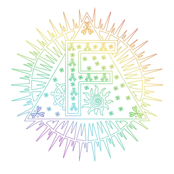 Ilustração Mandala Cor Arco Íris Sobre Tema Sol Letra —  Vetores de Stock