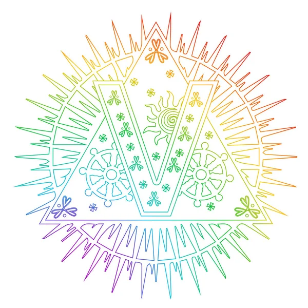 Ilustração Mandala Cor Arco Íris Sobre Tema Sol Letra —  Vetores de Stock