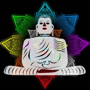 Budha ile çizim çiçek ile bir yoga Tema.