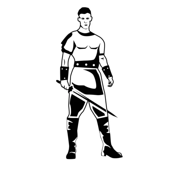 Portrait Man Black White Color Warrior Costume — Stock Vector