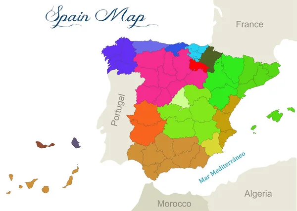 Spanya Haritası Ile Coğrafya Kartografi Teması Üzerine Illüstrasyon — Stok Vektör