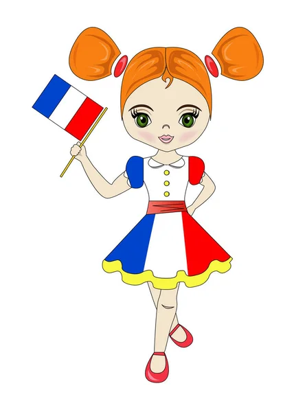 Ilustración Retrato Una Hermosa Encantadora Chica República Francesa — Vector de stock