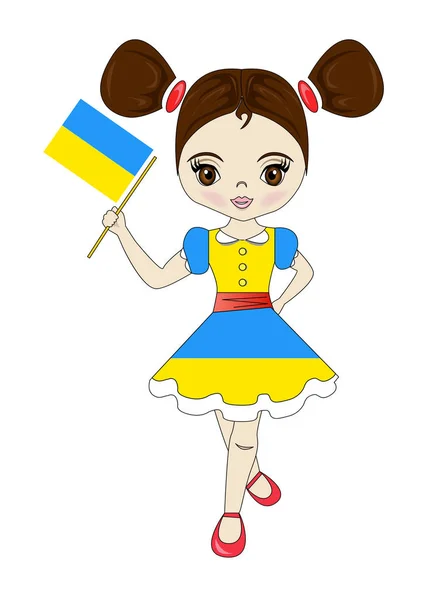 Ілюстрація Красивою Дівчиною Прапором Країни України — стоковий вектор