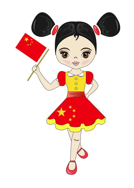 Illustration Avec Une Belle Fille Drapeau Pays Chine — Image vectorielle