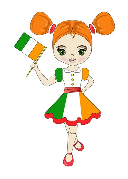 Illustrazione Con Una Bella Ragazza Una Bandiera Del Paese Irlanda — Vettoriale Stock