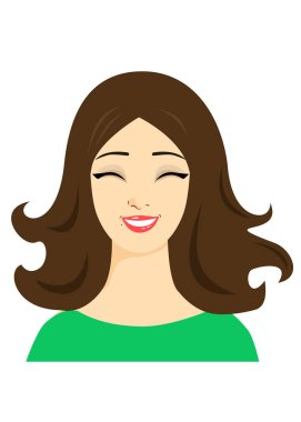 Gülen bir kadının portresi olan düz bir tasarım.