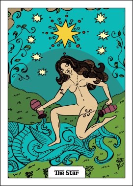 Kız için güzel bir illüstrasyon - tarot için kart - yıldız.