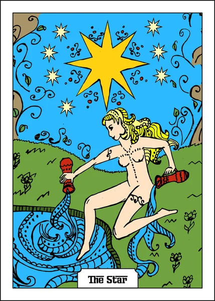 Belle Illustration Avec Fille Carte Pour Tarot Étoile — Image vectorielle