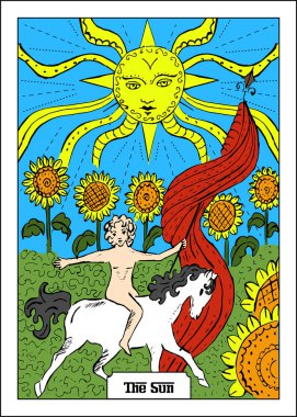 Kızlı güzel bir illüstrasyon - tarot için kart - Güneş.