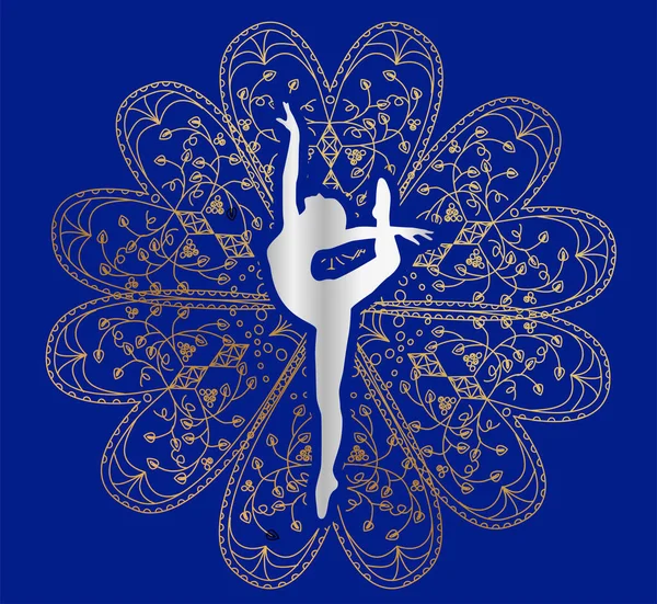 Illustration Woman Ballet Background Mandala — Stock Vector