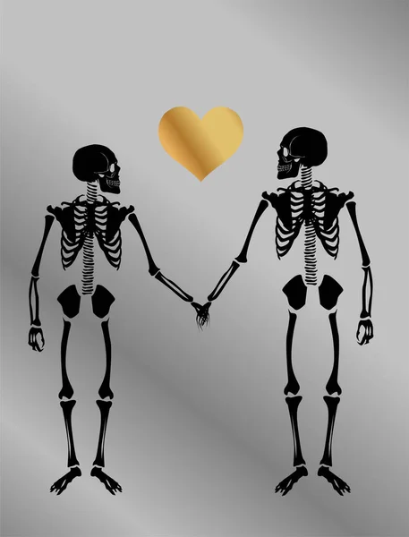 Απεικόνιση Δύο Ερωτευμένους Σκελετούς Στο Θέμα Της Αγάπης Και Των — Διανυσματικό Αρχείο