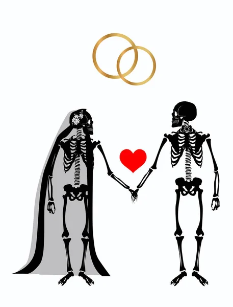 Illustration Mit Zwei Verliebten Skeletten Zum Thema Liebe Und Beziehungen — Stockvektor