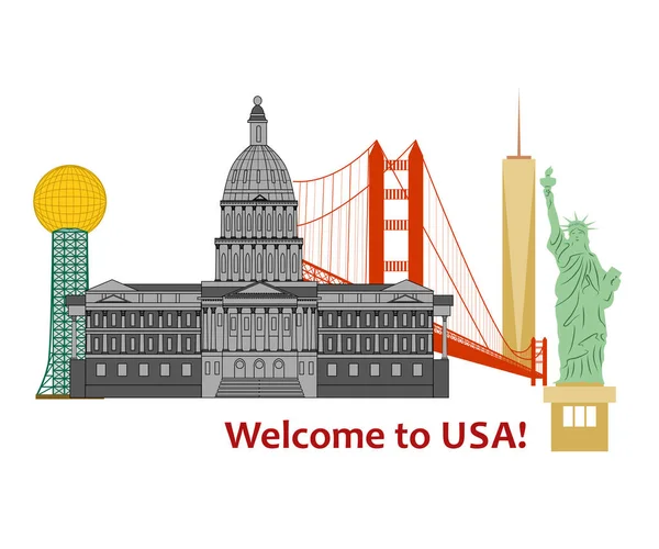 Illustrazione Stile Flat Design Sul Tema Degli Usa — Vettoriale Stock