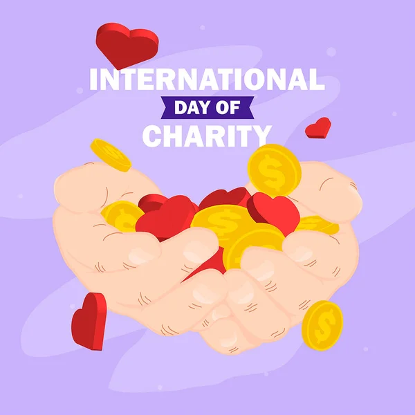 Sadaka günü vektörü, kalbi ve parası olan eller.