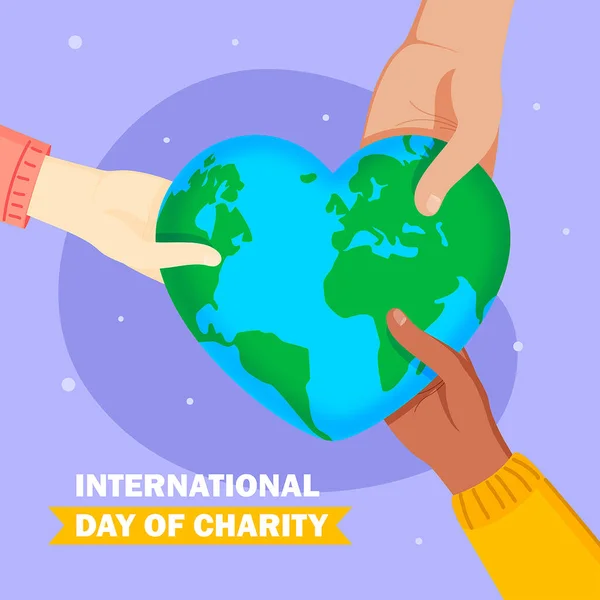 Elleri ve kalbi dünya şeklinde olan uluslararası yardım günü vektörü