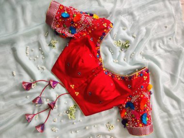 Sari giymiş kadınlar için eşsiz tasarımcı bluzları.