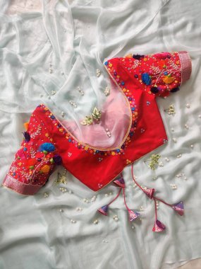 Sari giymiş kadınlar için eşsiz tasarımcı bluzları.