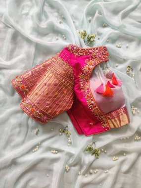 Sari giymiş kadınlar için eşsiz tasarımcı bluzları.